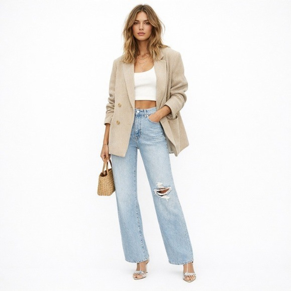 Lovers + Friends Lennon Light Wash High Rise Wide Leg Jeans Sz 26